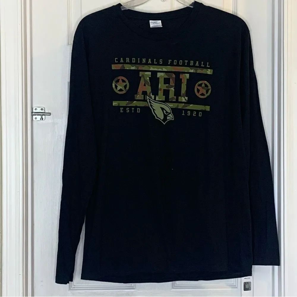Arizona Cardinals Mens Size Large Black Long Sleeve Shirt 100% Cotton Camo Logo